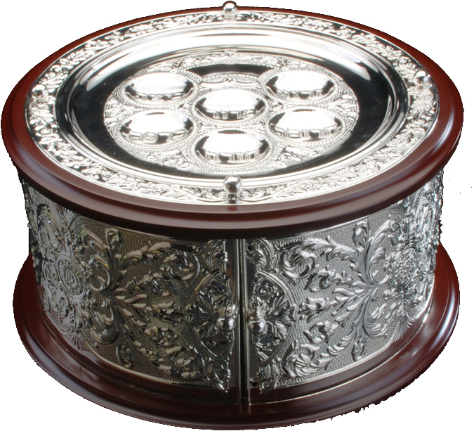 Elegant 3 Tier Seder Plate Wood & Silver