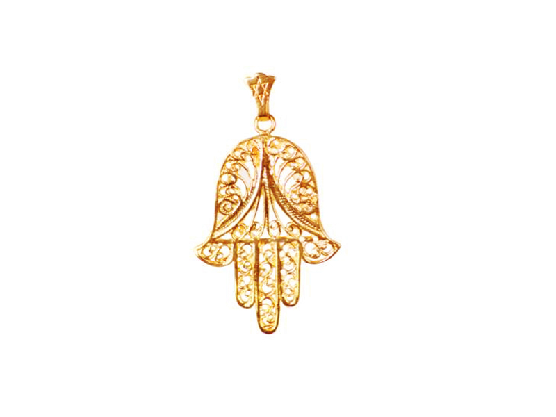 14 KARAT GOLD FILIGREE HAMSA PENDANT