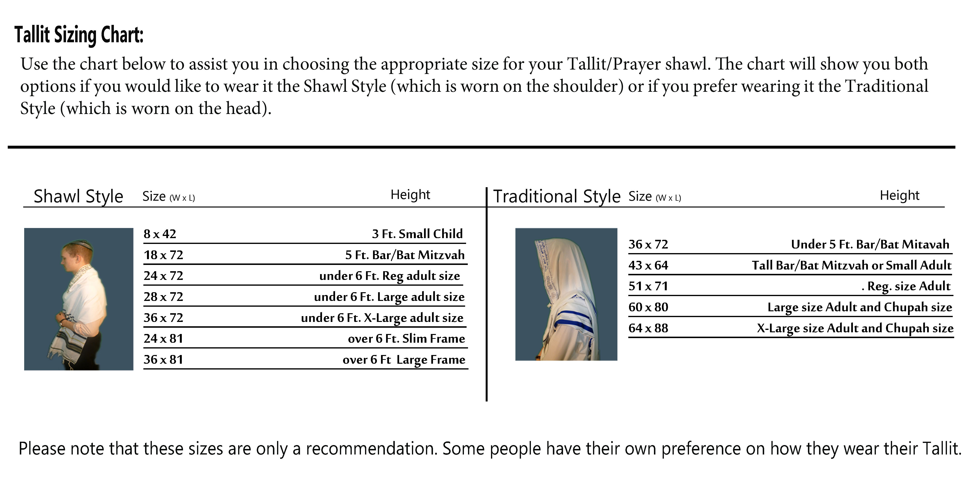 Yarmulke Size Chart